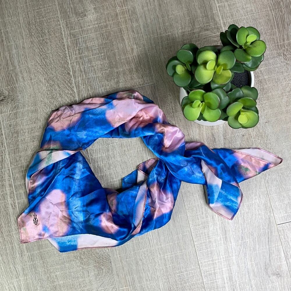 Silky Pink Blue Tie Dye Neck Scarf Wrap